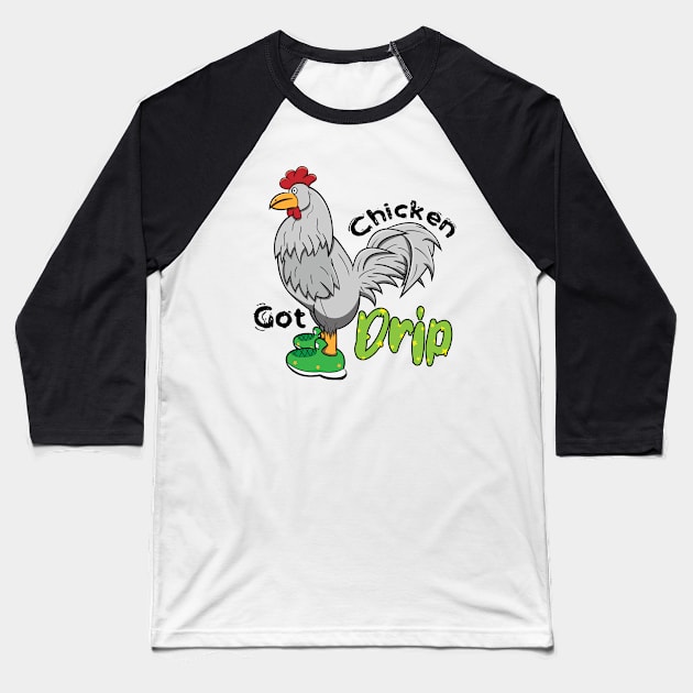 Chicken With Shoes White Green DRIP Baseball T-Shirt by Dad n Son Designs